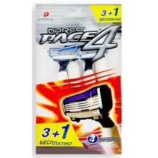 DORCO PACE4, однораз. ст. 4шт (3+1 в ПОДАРОК!), плав. головка с 4 лезвиями и увл. полосой, прорезин. ручка